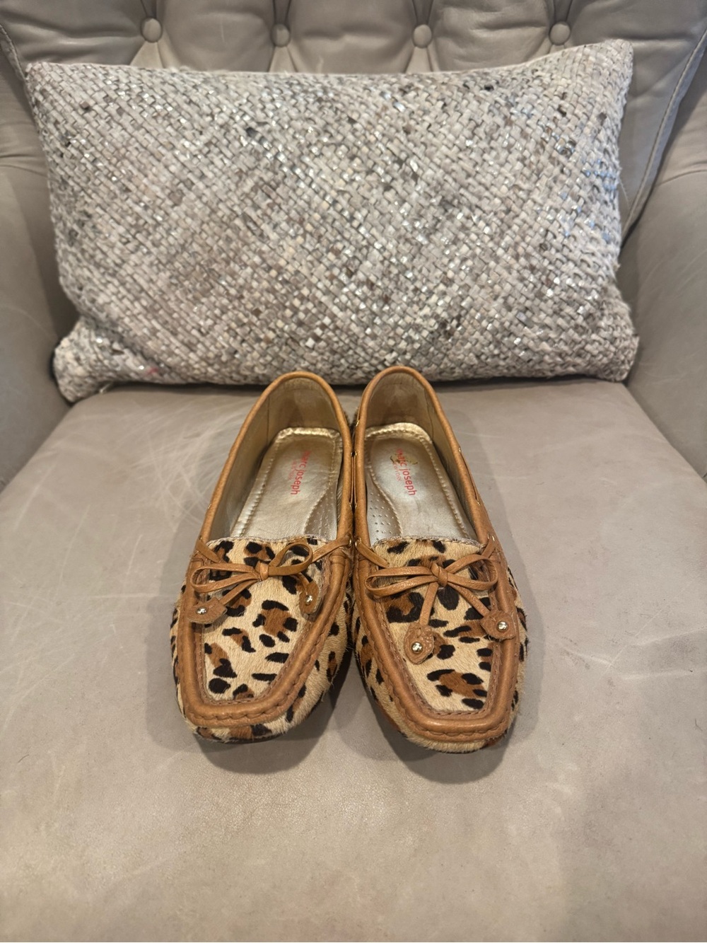 Leopard Print Tan Driving Moccasins with Bow Accent - Women
